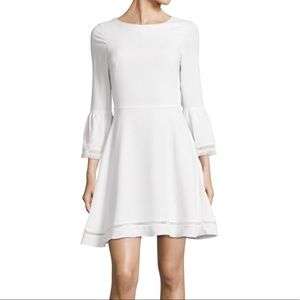 Shoshanna White Trumpet Sleeve Mini Dress | Easter, wedding shower